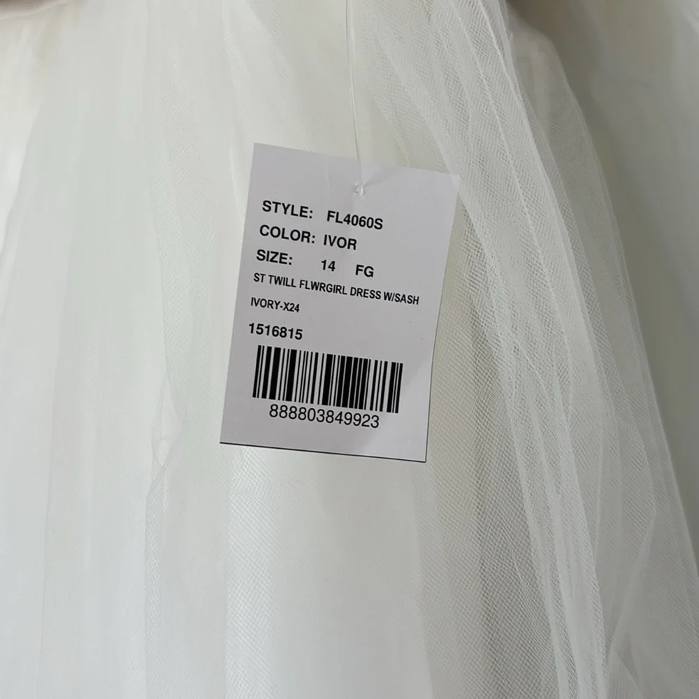 NWT Dessy Girl ivory flower girl dress size 14 satin tulle sash bow